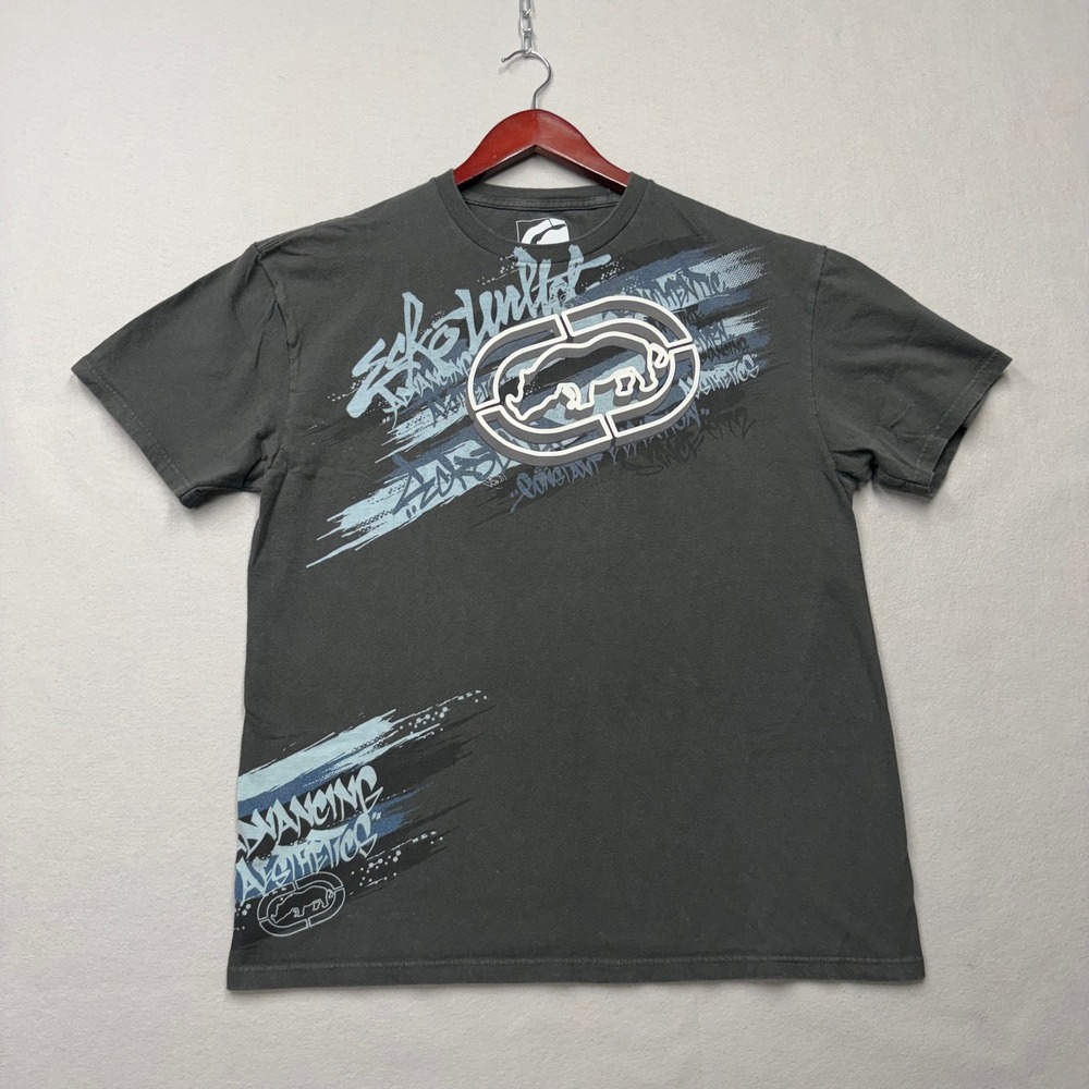 Ecko Unltd T-Shirt Mens Large Black Graphic Print Rhino Y2K Streetwear